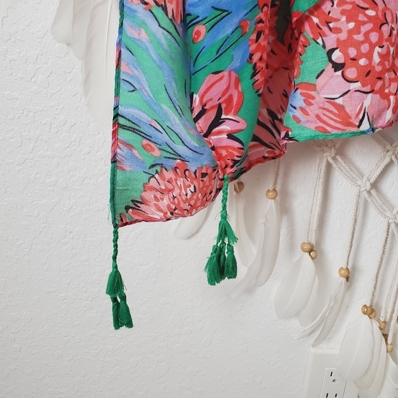 Do Everything In Love Floral Kimono Swim Coverup Boho Tassels Green Pink O/S - Picture 6 of 10